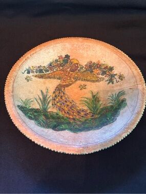 Vintage Hand-Painted Decorative Plate with Dancing Figure in Gold and Green